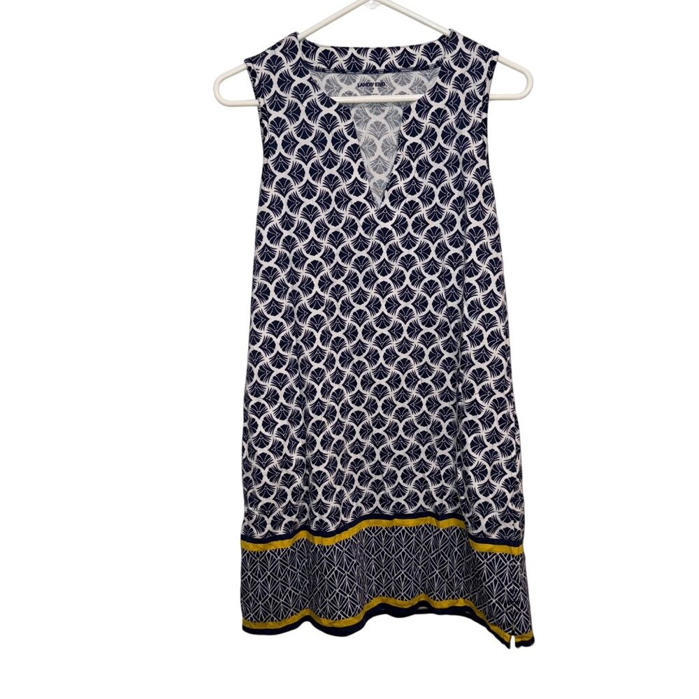 Lands End Womens Sleeveless Petite  Shift Dress Navy/White Print S